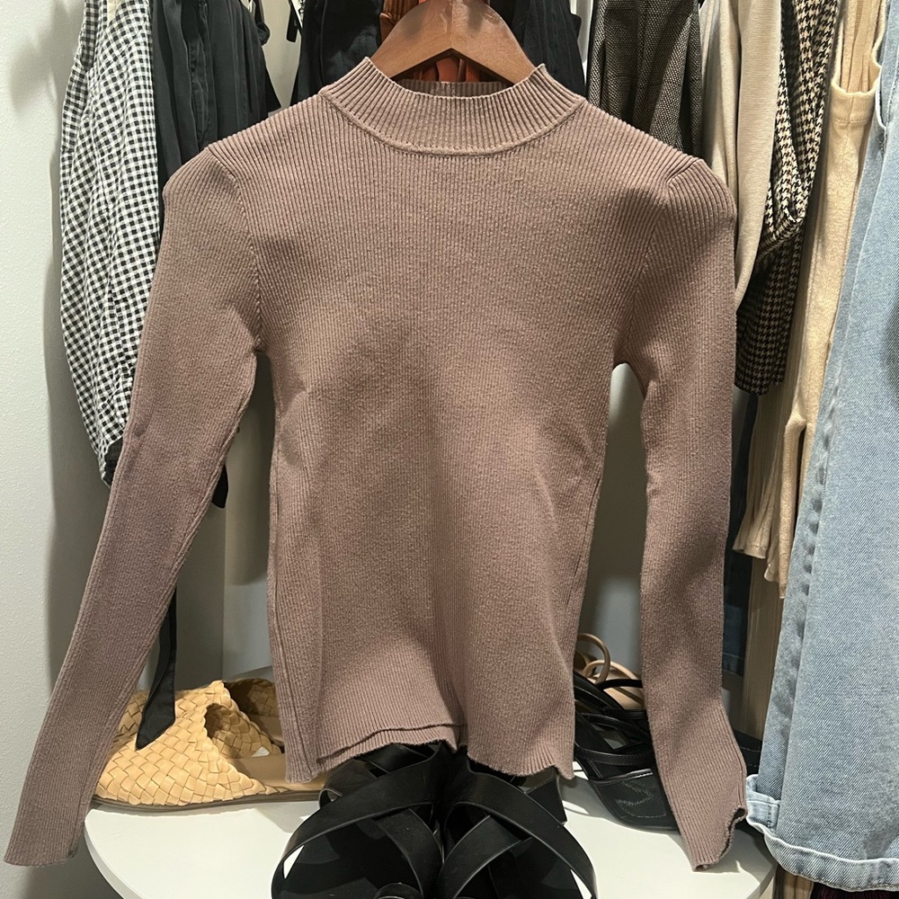 SHEIN Taupe Ribbed Knit Sweater